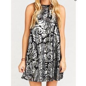 Show Me Your Mumu Silver & Black Sequin Dress - Size Medium